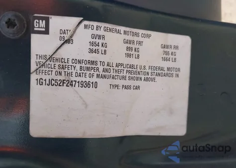 2004 Chevrolet Cavalier from USA, damaged, VIN 1G1JC52F247193610